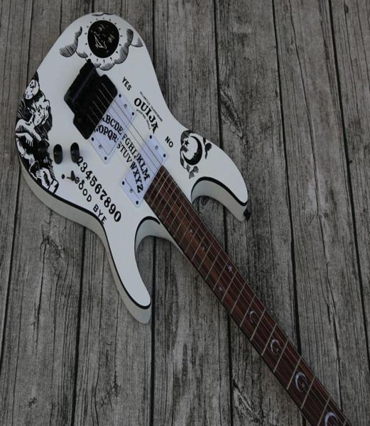 Пользовательский магазин KH2 2009 Ouija White Kirk Hammett Firtacture Electric Guitar Reverse Stock Floyd Rose Tremolo Black Hardware4577677