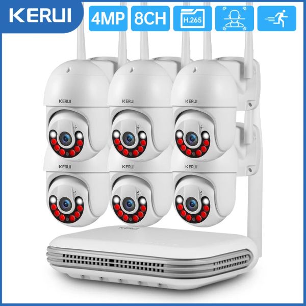 System Kerui 4MP HD H.265 Wireless wasserdichtes PTZ WiFi IP -Überwachungskamera System 8CH NVR Zwei -Wege Audio Video CCTV -Überwachung Kit