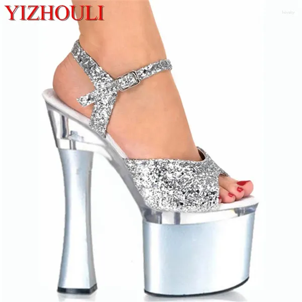 Sandalen Est Shining Silber 18 cm sexy Super High Heel Plattformen Pole Dance/Performance/Star/Model Schuhe Hochzeit Hochzeit