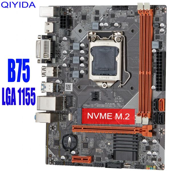 Placas -mãe Qiyida B75 MotherBoard para LGA 1155 I3 i5 i7 E3 DDR3 1333/1600MHz 16GB SATA3.0 USB3.0 PCIE VGA Jogo