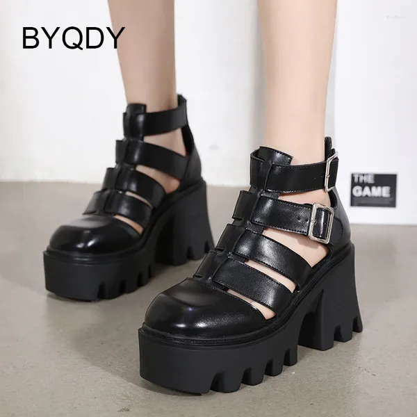 Sandalen Byqdy Ins hohl aus Frauen High Heels Sommer Mode Mode Römische Plattform dicker Locked Top-Quality-Gummi-Sohle