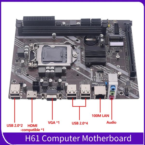 Placas -mãe H61 Computador Placa -mãe DDR3 Memória de 16 GB LGA1155 Placa -mãe da área