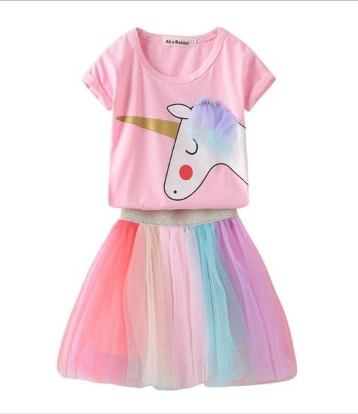 Mädchen Einhorn Kleidung Set Kleinkind Girls Cotton T -Shirts Kinder Tüll Rainbow Tutu Röcke Säugling rosa süße Einhornhemd Pony opt4655440