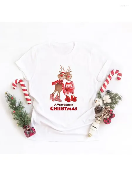 Kadın Tişörtleri Mutlu Mutlu Noeller Ren Geyiği Gömlek Harajuku Kadın Leopar Ekose Ağaç Yıl Tshirt Xmas Tatil Üstleri Camisetas Mujer