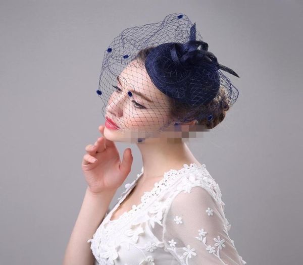 Blu navy blu nero beige uccello gage net wedding affascinante vele veli fiore di piume con forcine 4 colori7163994