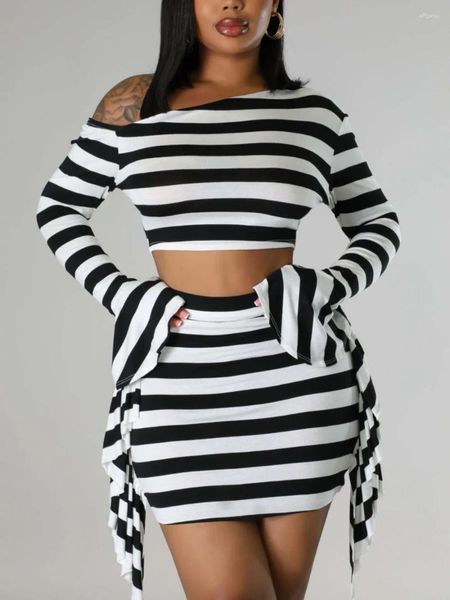 Arbeitskleider lw Plus Size Women Kleider 2024 Herbst Crop Top Zebra gestreift, schädlich gekräuselt