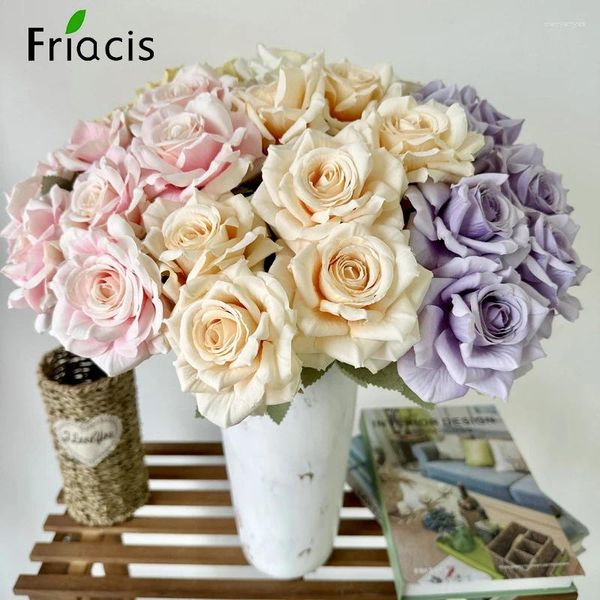 Flores decorativas 7 cabeças rosa seda flor artificial noiva Bouquet Casamento Arrangem floral Materiais de mesa de mesa de mesa em casa adereços de festa