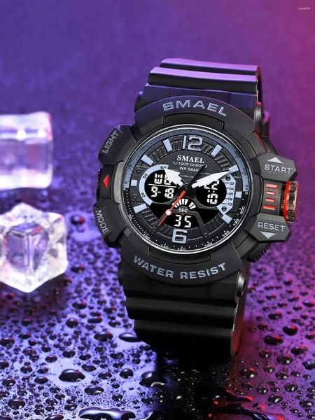 Нарученные часы Smael Sport Digtal Watch Double Diver Dial 50M водонепроницаемый будильник Quartz Fashion 8065 для мужчин