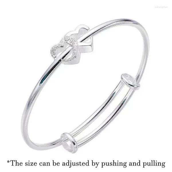 Armreif Fashion Double Heart Verstellbare Silberfarbe Persönlichkeit Einfaches Armband für Frauen Mädchen Freundschaft Schmuck Geschenke