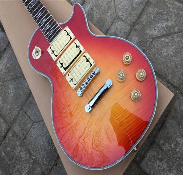 Ace Frehley firma Cherry Sunburst Flame Maple Top Guitar Guitar Guitar Mano coperte posteriori 3 Pickup Humbucker Grover Tuner Chrom1600188