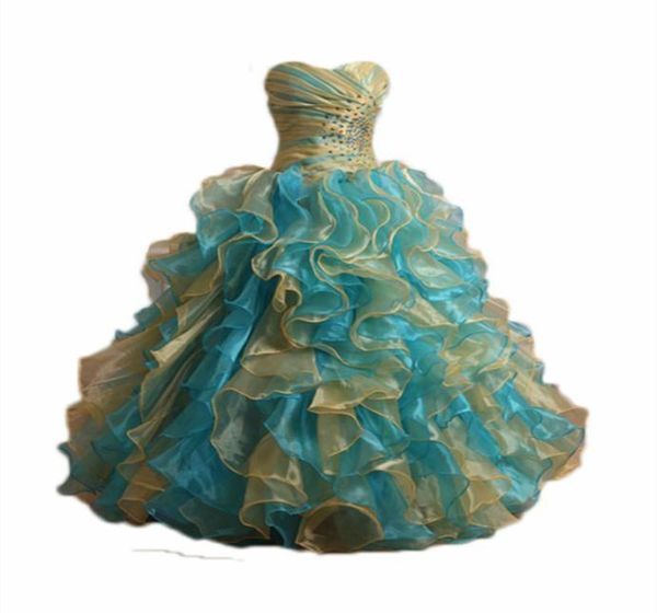 Abito da ballo Quinceanera Dresses organza con perline ruffles sweet16 abiti da festa vestito Vestidos de 15 QA1568436543