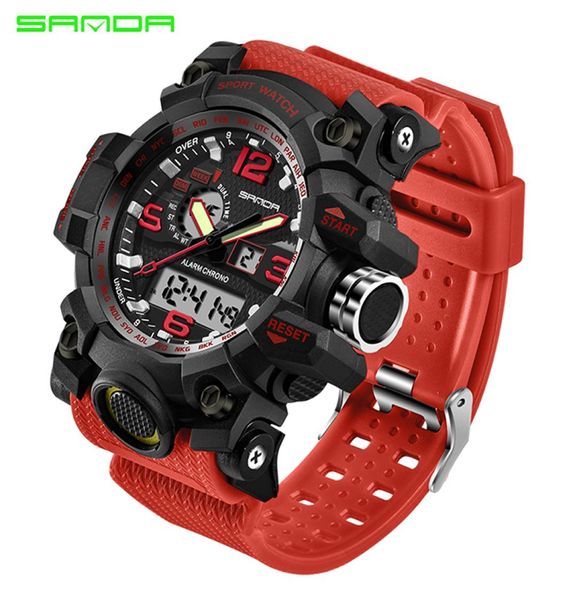 2017 New Fashion Sanda Brand Dual Time Digital Sport Watch Waterdes SSHOCK MEN039S Luxus LED Digital Chrono Relogio Maskuli1401221