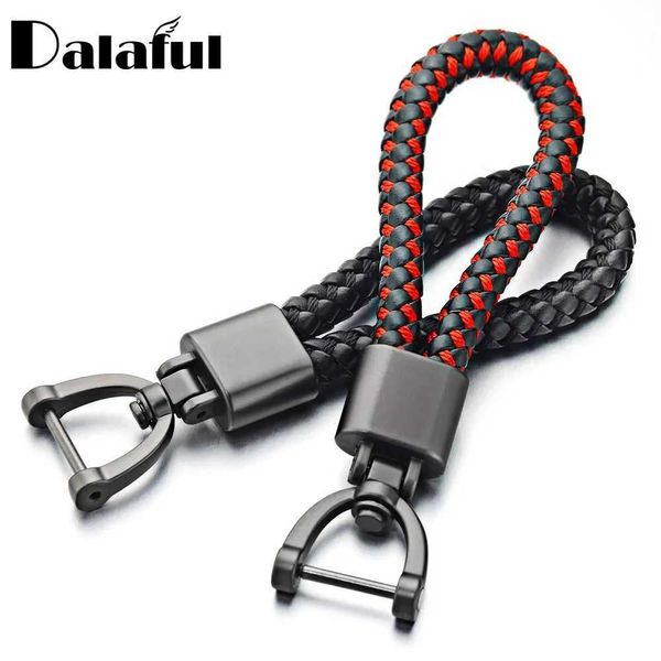 Schlüsselanhänger Lanyards handgewebte Lederauto Schlüsselbund abnehmbares Metall 360 Grad rotierender Hufeisenkette für Herren Hochqualitätsgeschenk K393 Q240403