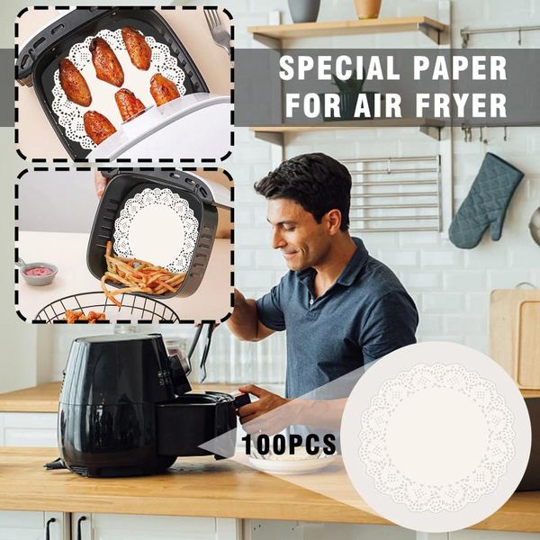 Pişirme kalıpları hava tepsisi kağıt tur 100 pcs dantel fritöz pizza için özel fırın fritebware düz sayfa