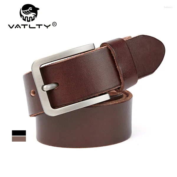 Cintos Vatlty vintage Men's Leather Belt Zinc Pin Buckle Jeans de couro original para masculino marrom casual real