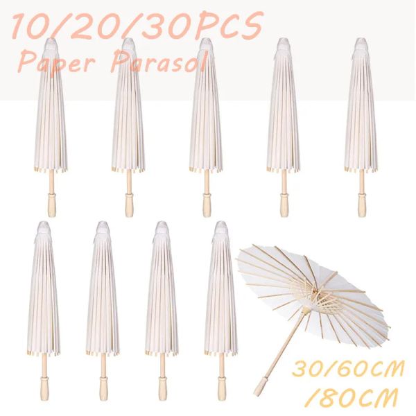 Album 10/20/30pcs Paper Parasol 60/80 cm Paper di carta cinese Ombrellas White Fai -te ombrello Punteggi di fotografia