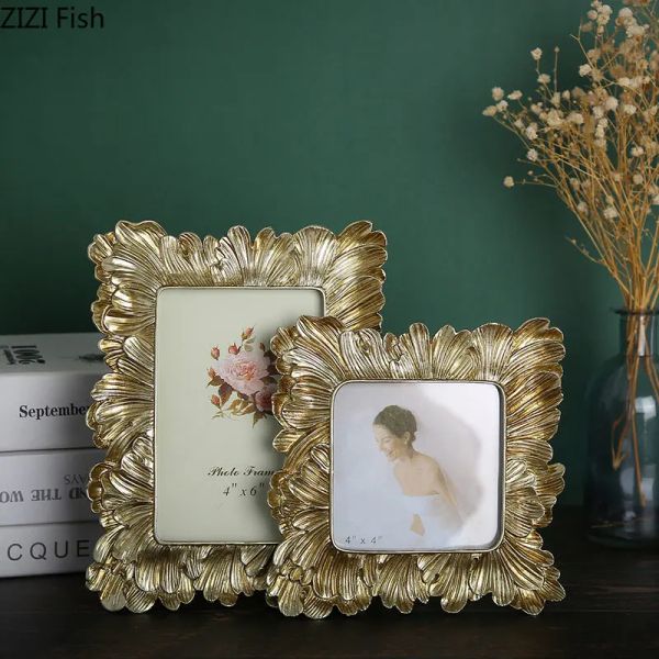 Frame Nordic Vintage Home Foto Famiglia Famiglia Ritratto NOVE Golden Palm Leaf Border Resin Foctocio