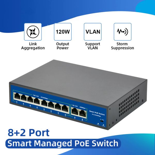 Acessórios 10 portas Poe Switch 48V Power Over Ethernet Switch 8 Poe Switch Injetor para câmera IP/sistema de câmera AP/CCTV sem fio AP/CCTV