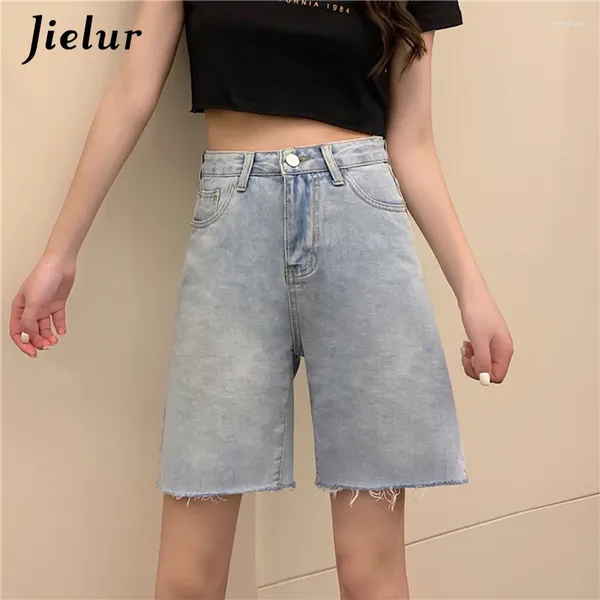 Jeans feminino cor sólida mulher mulher verão alta shorts jeans soltos chiques azul bermuda slim coreano curto curto