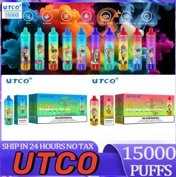 Utco Vaper Puff 15000 Bang Digital Puff 15K одноразовые E -сигареты оснащены сетчатой катушкой 28 мл Vaper Vape 15000 Puffs 0/2/3/5/5%.