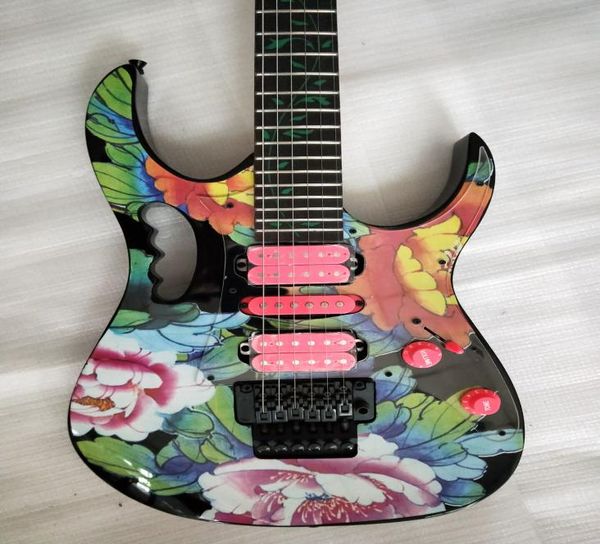 Promosyon 24 FRETS 77fp2 Steve Vai Çiçek Desen Elektro Gitar Yeşil Vine Kavan Kavan Kavrama Siyah Floyd Rose Tremolo HSH Pin5939680