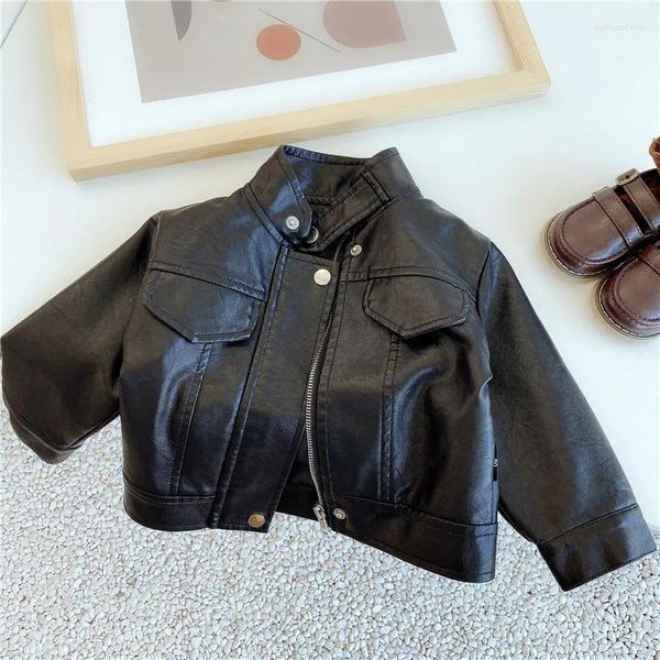 Jackets Fashion Boys Roupas Spring Autumn Children Casaco de manga longa Criança infantil Casas de couro preto esporte de 2 a 6 anos