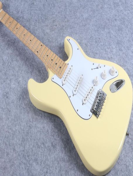 Cream Yellow Aftempata di acero smerlato Strat St Guitar Yngwie Malmsteen Big Pheadstock ST 6 String Guitarle elettrico 2773985