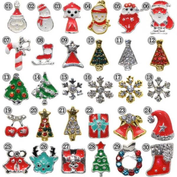 Dekorasyonlar 100 PCS Noel Tırnak Sanatı Charms Village Kış Tatil Boncukları Noel Baba, Ren Geyiği, Çelenk, Noel Ağacı Tırnak Malzemeleri SD