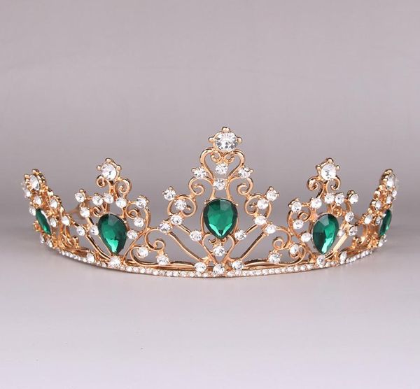 Barok Taç Kırmızı Mavi Yeşil Kristal Gelin Tiaras Taç Vintage Altın Saç Aksesuarları Düğün Rhinestone Diadem Pageant Taçlar2612714