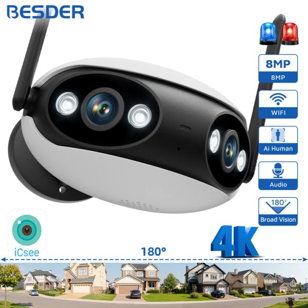 Lens Besder IP Camera 4K 8MP panoramica 180 ° Vista largo angolo esterno WiFi Surveillance Vision Night Vision Night CCTV Protezione Sicurezza CCTV