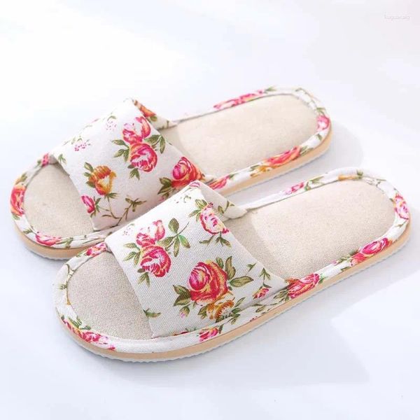 Slippers Flor Flower Autumn Slides Flip Flip Flips Women Winter Home A quente linho peludo