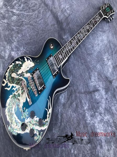 China de guitarra elétrica lojas de guitarra de guitarra elétrica Cascas de pérolas naturais Dragon incrustações de dragão de pau -rosa de pau -rosa incrustações de dragão8251021