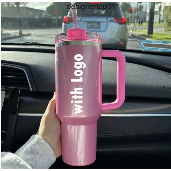 Stanleliness US Stock Pink Parade 40oz Quencher H20 Tassen Cups Camping Travel Car Cup Edelstahl Turlers Techer mit Silikongriff Valentinstag Geschenk mit 1 S128