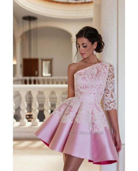 Sommer Afrikaner neuer Stil One schulterrosa Cocktailkleider elegante Frauen Kurzschluss Ball Kleid Kleid Lace Party Kleider Abend Dres8499006