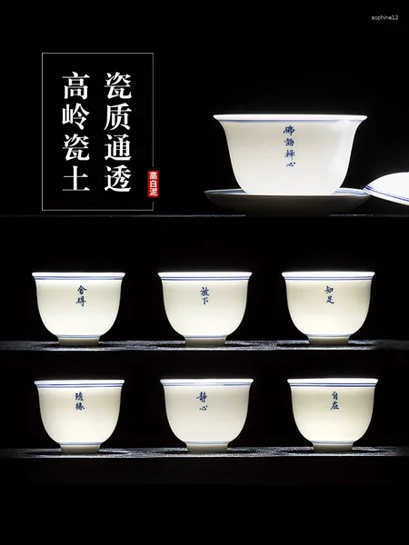 Set di tè per gli utenti a doppia linea dipinti a doppia linea Copertina in ceramica set di tacelli da tè minimalista domestica Jingdezhen Blue and White in porcellana Suit da tè in porcellana bianca