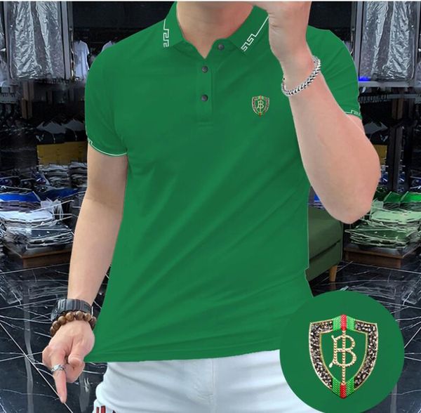 24ss Summermer Trendy Polo T-shirt Pressione ad alta temperatura maschile perforando scintillanti e splendenti uomini Green Polo Black Thirt Fashion High Street MENS POLOS 4XL 4XL