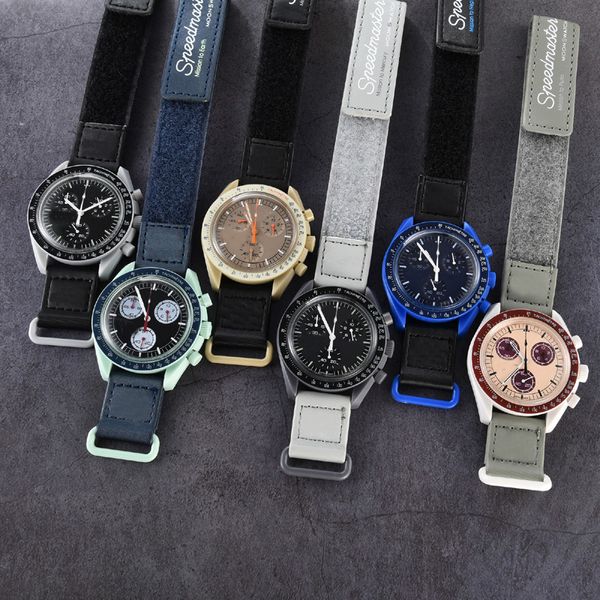 2024 Herren Uhren hochwertige Mond Uhren Vollfunktions Quarz Chronographen Bewegung Uhren Lederbandgelenkscheine mit Box 01