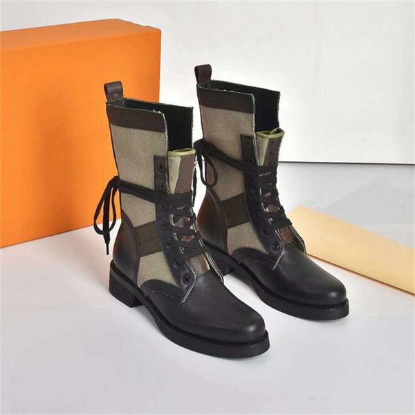 Frauen Designer Metropolis Flat Ranger Combat -Stiefel kombiniert glatte Kalb Leader Louisslies Luis Louies Louiselies Vuttonlies Viutonlies Vittonlies Vuttionly K9CT