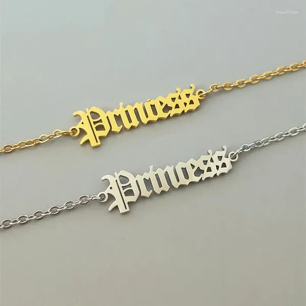 Bracelets de charme letra de princesa para mulheres aço inoxidável bijoux femme pulseras vintage mujer presente de aniversário