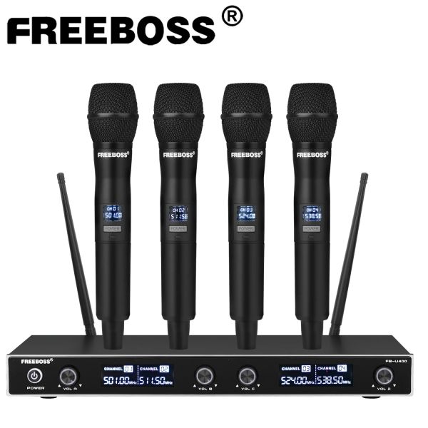 Микрофоны Freeboss FBU400 UHF Фиксированная частота караоке беспроводной микрофон Профессионал 4 беспроводные портативные микрофон 4 канала беспроводной