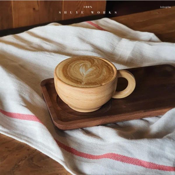 Tazze di piattini giapponese Ins tazze per ragazze caffè vintage in legno solido pomeriggio tè latte tazza per la colazione a casa