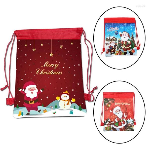 Embrulhar bolsas de tração de Natal para presentes Favorias infantis Papai Noel Pattern Padrão não tecido para festas de evento de aniversário de festas de aniversário Merry Supply