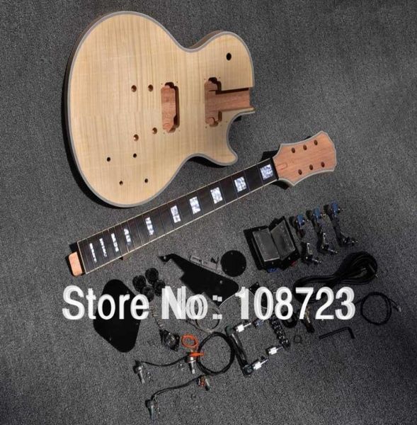 DIY E -Gitarren -Kits unvollendeter Mahagoni -Körper mit geflammtem Maple Top Griffboard ist Rosewood Hardware Chrome6110063