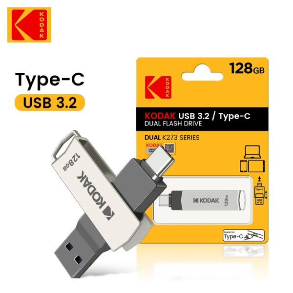 Панели 2pcs Kodak 3.1 Type C 2 в 1 Metal USB Flash Drive 64 ГБ 128 ГБ 256 ГБ USB Stick для книжного компьютера