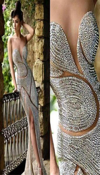 Luxus Rami Salamoun Abendkleider Schmuck Strassrückenless Mermaid Prom Kleider Sheer Neck ärmellose 100 echte Pos Pagea7692451