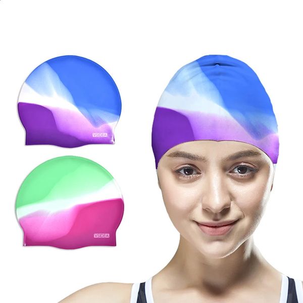 Schwimmkappe 2Pack Erwachsene bequemes Silikon Baden Schwimmen Langes Haar Frauen langlebig nicht überrutsch wasserdicht mit Multi -Farbe 240403