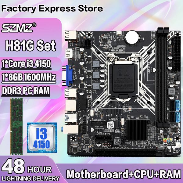 Anakartlar H81 LGA 1150 Çekirdek I3 4150 İşlemci ile Anakart Kiti+1*8GB = 8GB DDR3 Hafıza HD Ekran VGA Plasa MAE 1150 Gaming PC Plakası