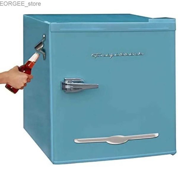 Freezer 1,6 pés cúbicos de geladeira vintage azul com abridor de garrafas laterais.Adequado para dormitórios de escritórios ou mini refrigerantes e casas de mesa de cabines Y240407