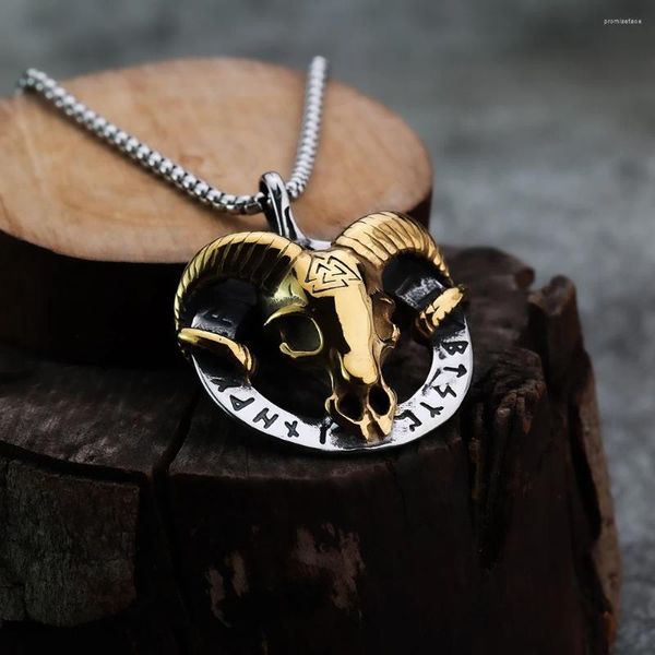 Colares pendentes de estilo europeu e americano Viking Rune de cabra personalizado Jóias de aço inoxidável de aço inoxidável