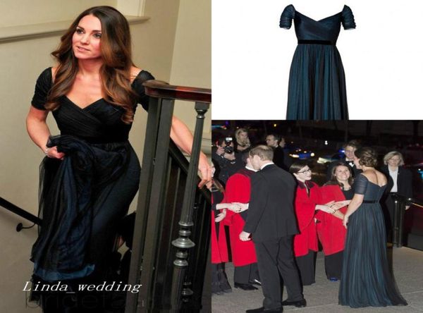 Jenny Packham Kate Middleton Navy Blue Evening Kleid Kurzarm Langes Rückenless offizielles Prom Party Gown7586617